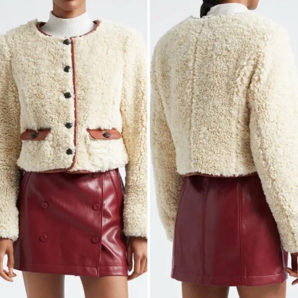 Cinq à Sept Naia Faux Shearling Jacket Ivory Mahogany - Picture 2 of 8